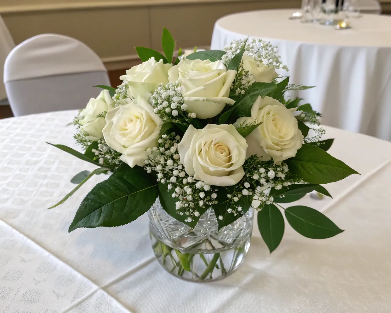 Romantic white rose centerpiece display