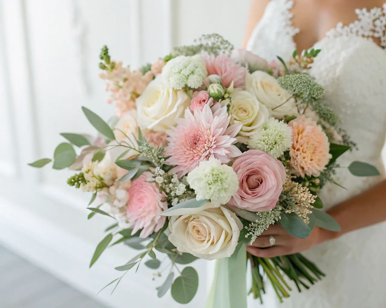 Wedding bouquet with mixed seasonal flowers
