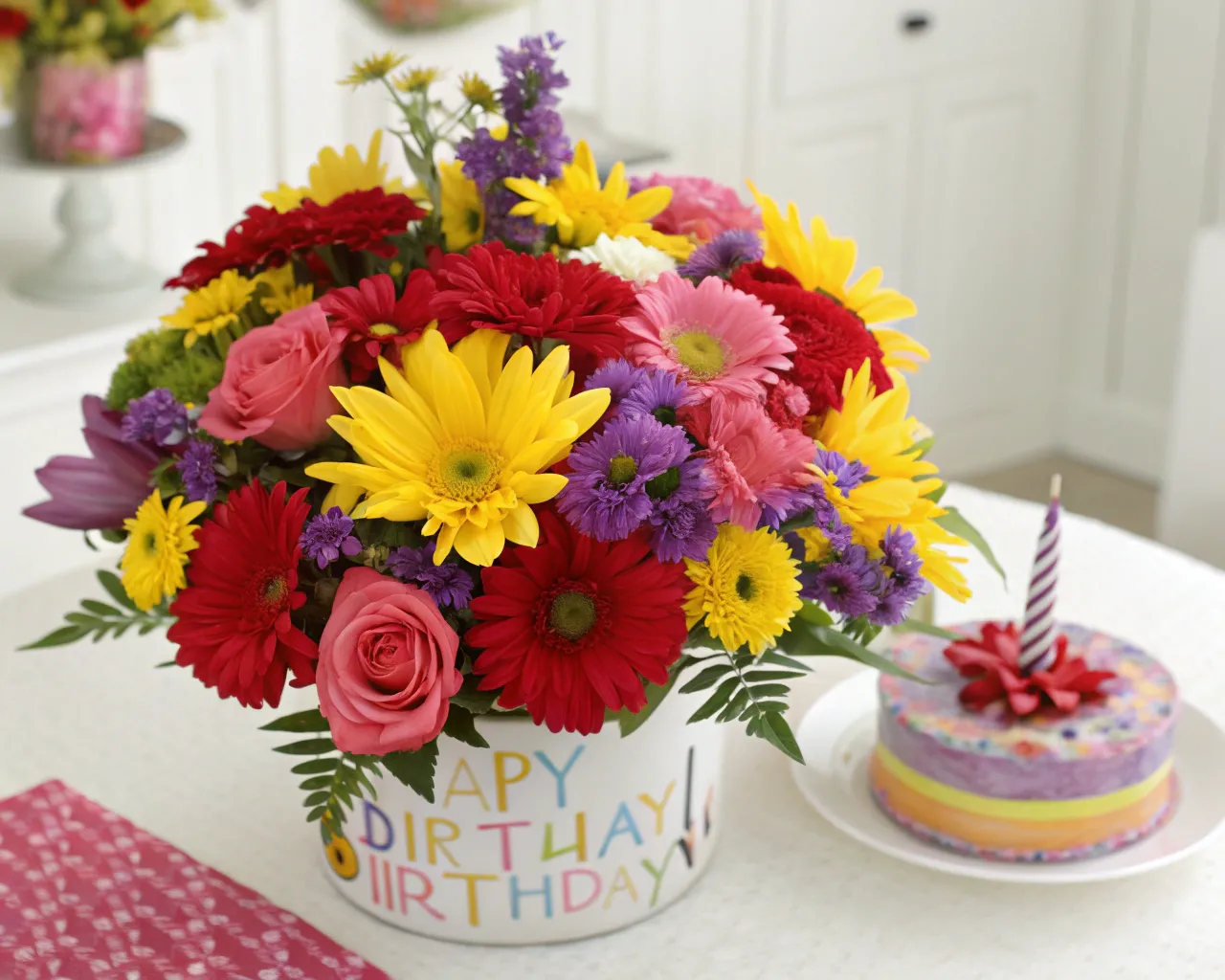 Colorful birthday celebration flower arrangement